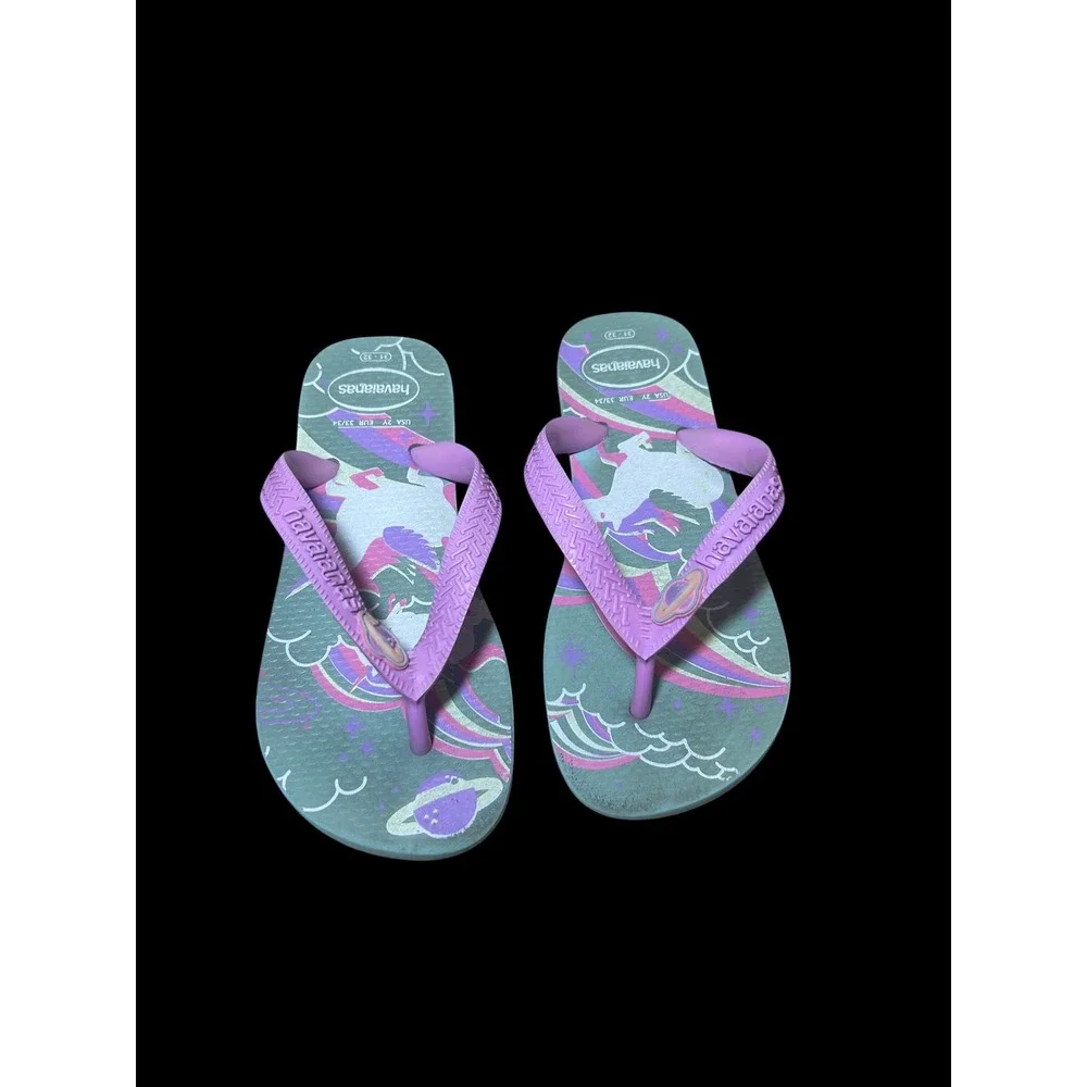 Havaianas Kids Unicorn Space Flip Flops Purple Blue Sandals Size 2Y EUR 33/34